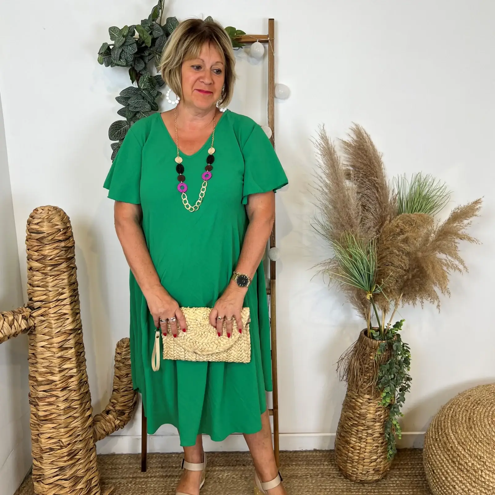 N353- Robe fluide à petit prix (GT) - vert-bresil - taille-unique-grande-taille