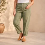 Jean Mom Fit femme marine taille élastiquée VOGGO T42-T50 - kaki - 50
