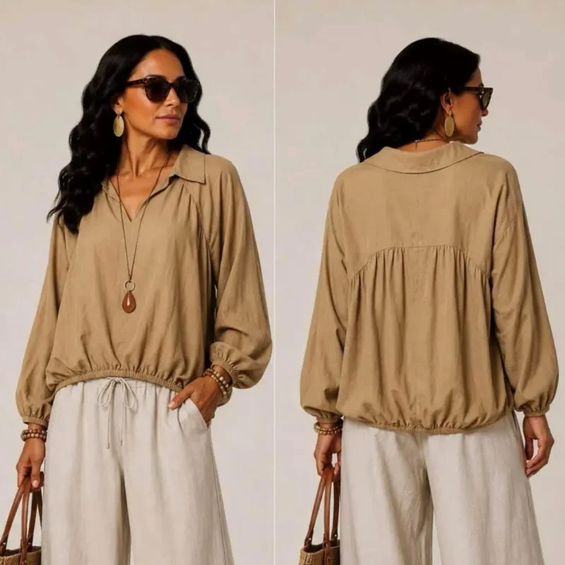 Blouse unie taille élastiquée (GT) - camel - taille-unique