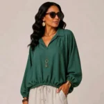 Blouse femme unie taille élastiquée « Jolies Formes » - kaki - taille-unique-grande-taille