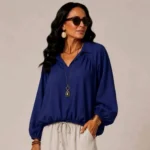 Blouse femme unie taille élastiquée « Jolies Formes » - marine - taille-unique-grande-taille