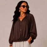 Blouse femme unie taille élastiquée « Jolies Formes » - marron - taille-unique-grande-taille