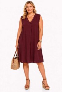Robe femme sans manches col V à clous "Jolies Formes" - bordeaux - taille-unique-grande-taille