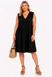 Robe femme sans manches col V à clous "Jolies Formes" - noir - taille-unique-grande-taille