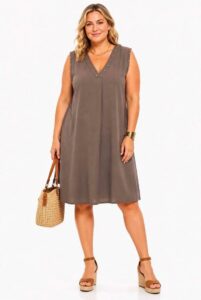 Robe femme sans manches col V à clous "Jolies Formes" - taupe - taille-unique-grande-taille