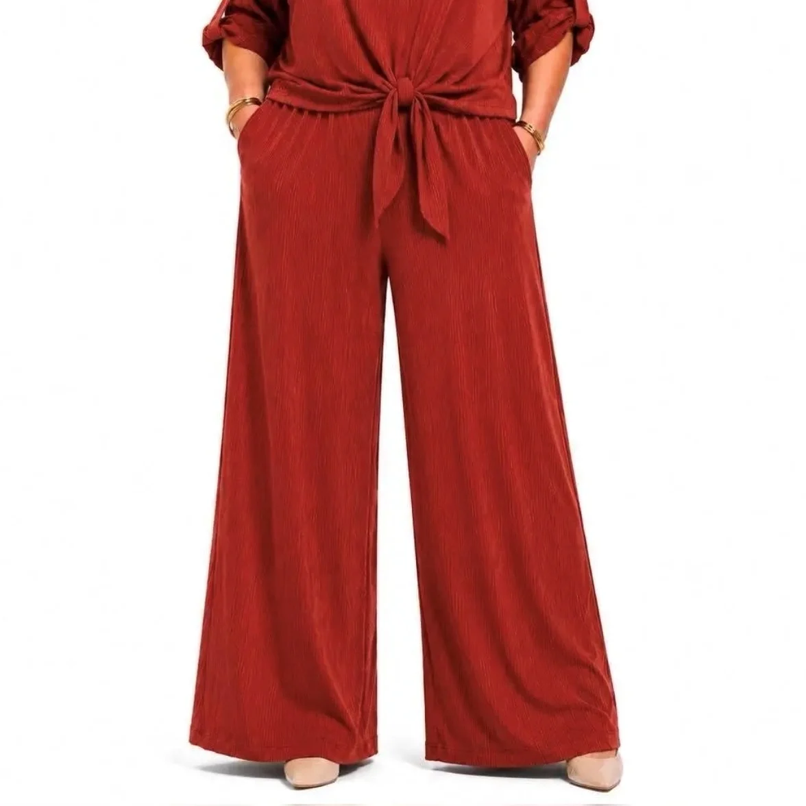 Pantalon uni fluide texturé (GT) - rouille - taille-unique-grande-taille