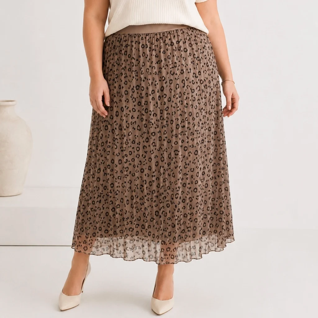 Jupe longue tulle léopard (T40-T48) - beige - 48