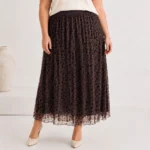 Jupe longue femme en tulle léopard CHRISTY T40-T48 - marron - 42