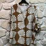 Blouse imprimée éventails (T44-T52) - marron - 52