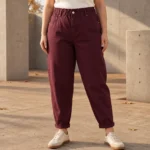 Jean Mom Fit femme marine taille élastiquée VOGGO T42-T50 - bordeaux - 50