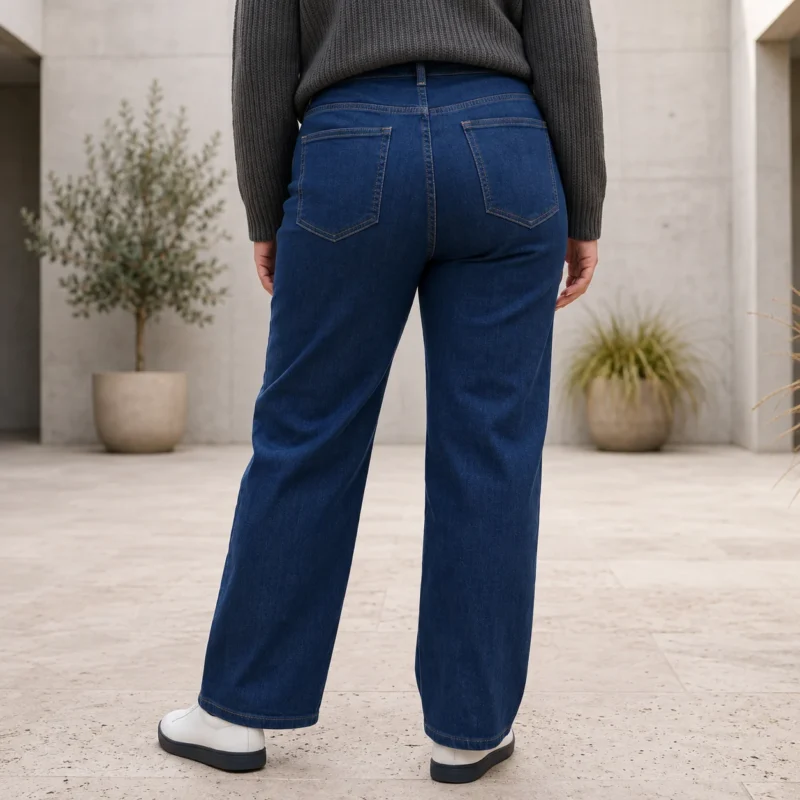 Jean wide leg à boutons dorés - denim-fonce - 50