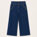 Jean wide leg à boutons dorés - denim-fonce - 50