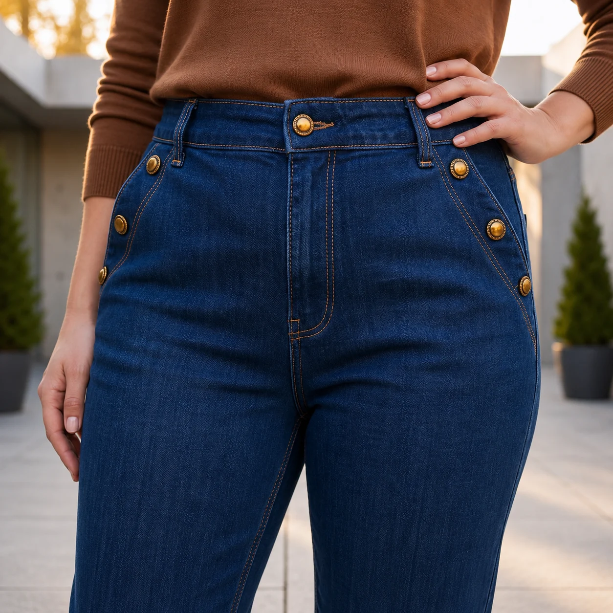 Jean Mom Fit à boutons dorés - denim - 50