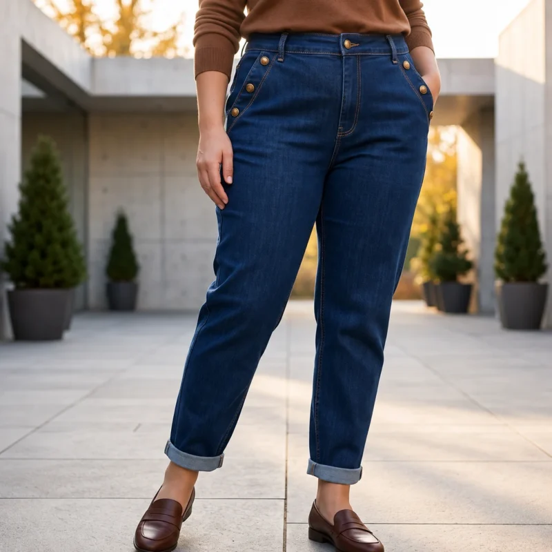 Jean Mom Fit à boutons dorés - VOGGO