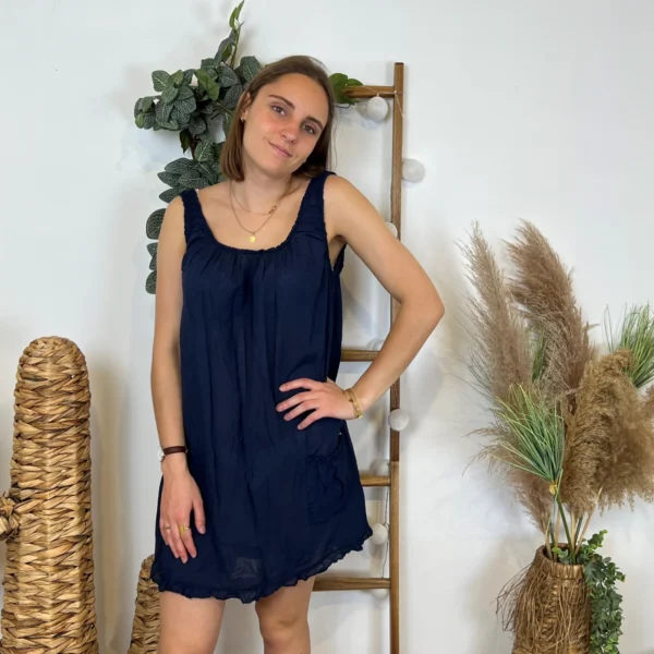 Z397- Robe de Plage coton (Tu) - marine - taille-unique