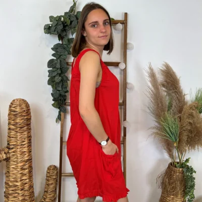 Z397- Robe de Plage coton (Tu) - rouge - taille-unique
