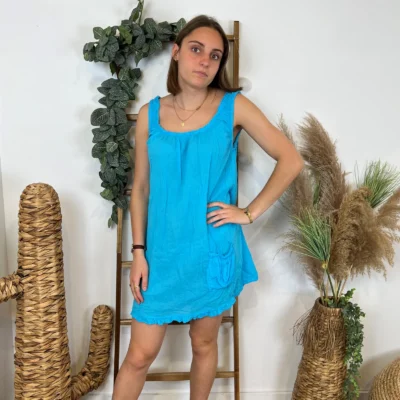 Z397- Robe de Plage coton (Tu) - bleu-turquoise - taille-unique