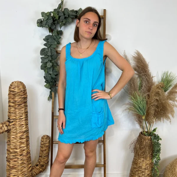 Z397- Robe de Plage coton (Tu) - bleu-turquoise - taille-unique