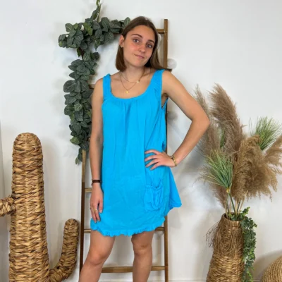 Z397- Robe de Plage coton (Tu) - bleu-turquoise - taille-unique