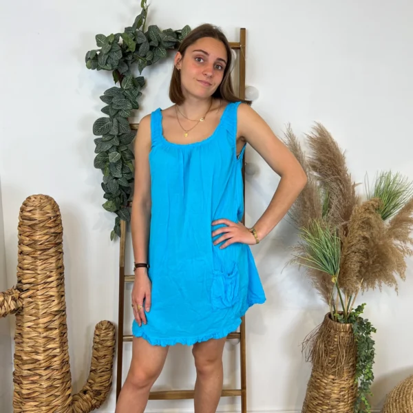 Z397- Robe de Plage coton (Tu) - bleu-turquoise - taille-unique