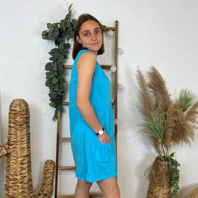 Z397- Robe de Plage coton (Tu) - bleu-turquoise - taille-unique