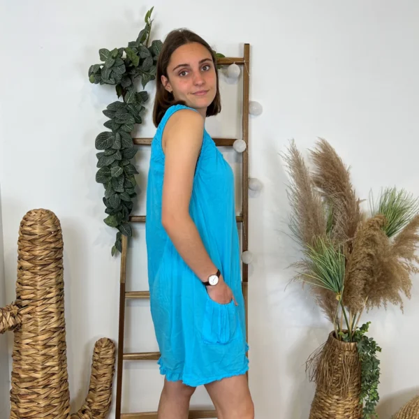 Z397- Robe de Plage coton (Tu) - bleu-turquoise - taille-unique