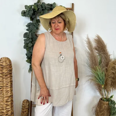 Z166- Debardeur coton (Gt) - beige - taille-unique-grande-taille