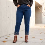 Jean brodé droit longueur 7/8ème - denim - 44