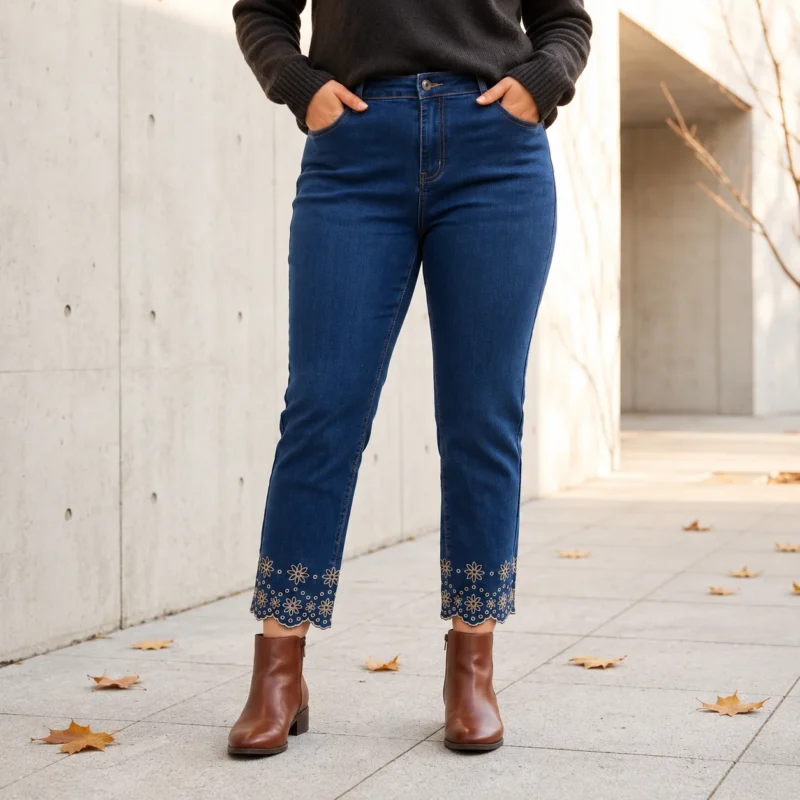 Jean brodé droit longueur 7/8ème - denim - 44