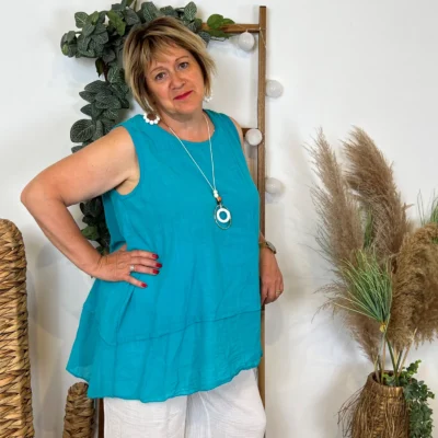 Z166- Debardeur coton (Gt) - bleu-turquoise - taille-unique-grande-taille