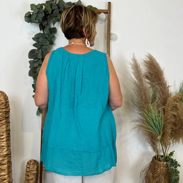 Z166- Debardeur coton (Gt) - bleu-turquoise - taille-unique-grande-taille