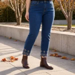 Jean brodé droit longueur 7/8ème - denim - 44