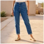 Jean Mom Fit à taille élastiquée - denim - 44