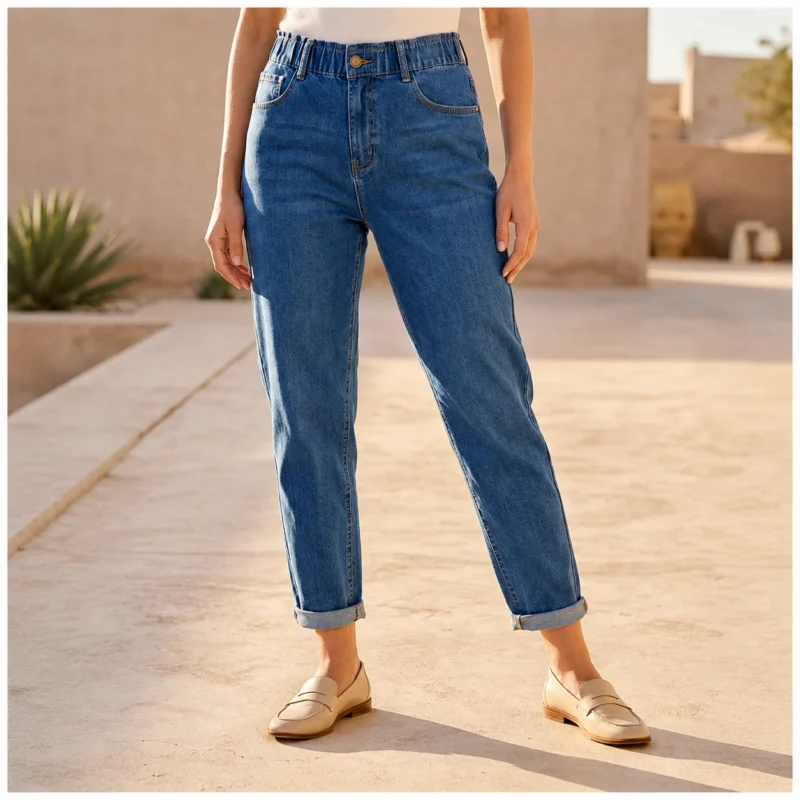 Jean Mom Fit à taille élastiquée - denim - 44