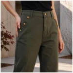 Pantalon Mom Fit boutons dorés - kaki - 44