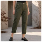 Pantalon Mom Fit boutons dorés - kaki - 44