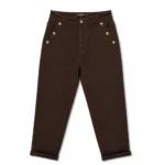 Pantalon Mom Fit boutons dorés - marron - 44