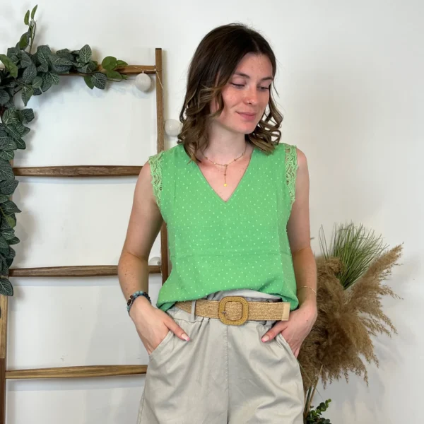 N671- Robe Melya Haut smocké (T34/T40) - vert-bresil - 42