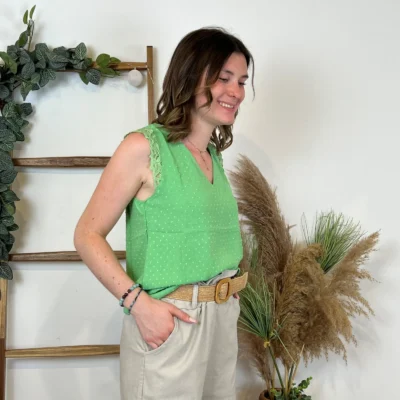 N671- Robe Melya Haut smocké (T34/T40) - vert-bresil - 42