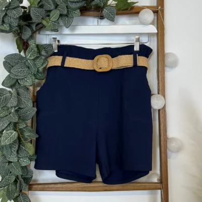N983- Short avec ceinture (Tu) - marine - taille-unique