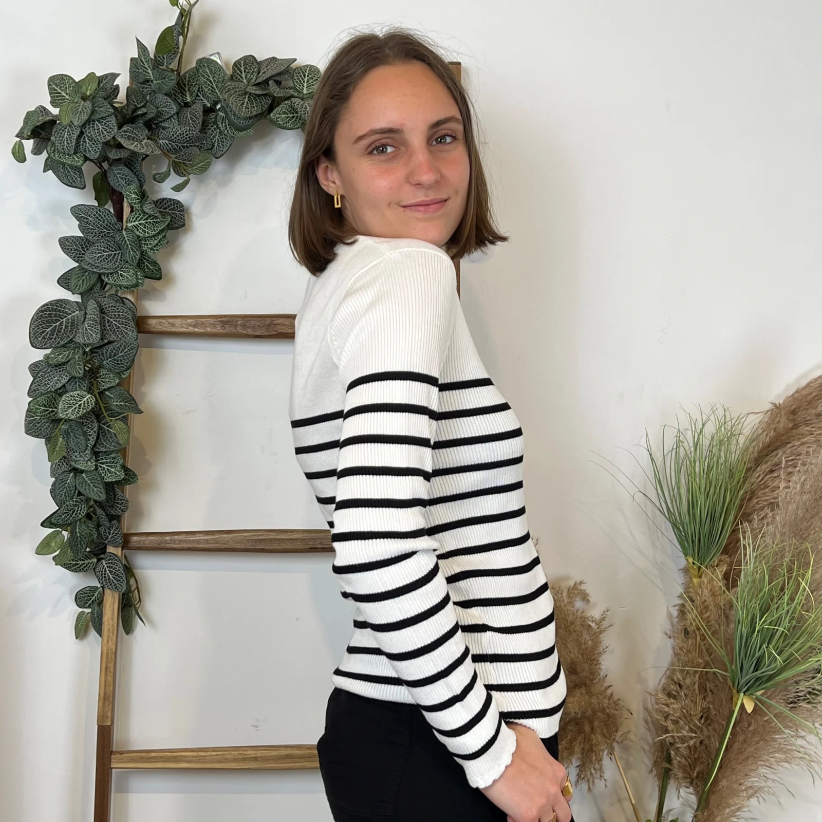 I880- Pull marinière cotelé fantaisie (Tu) - ecru - taille-unique