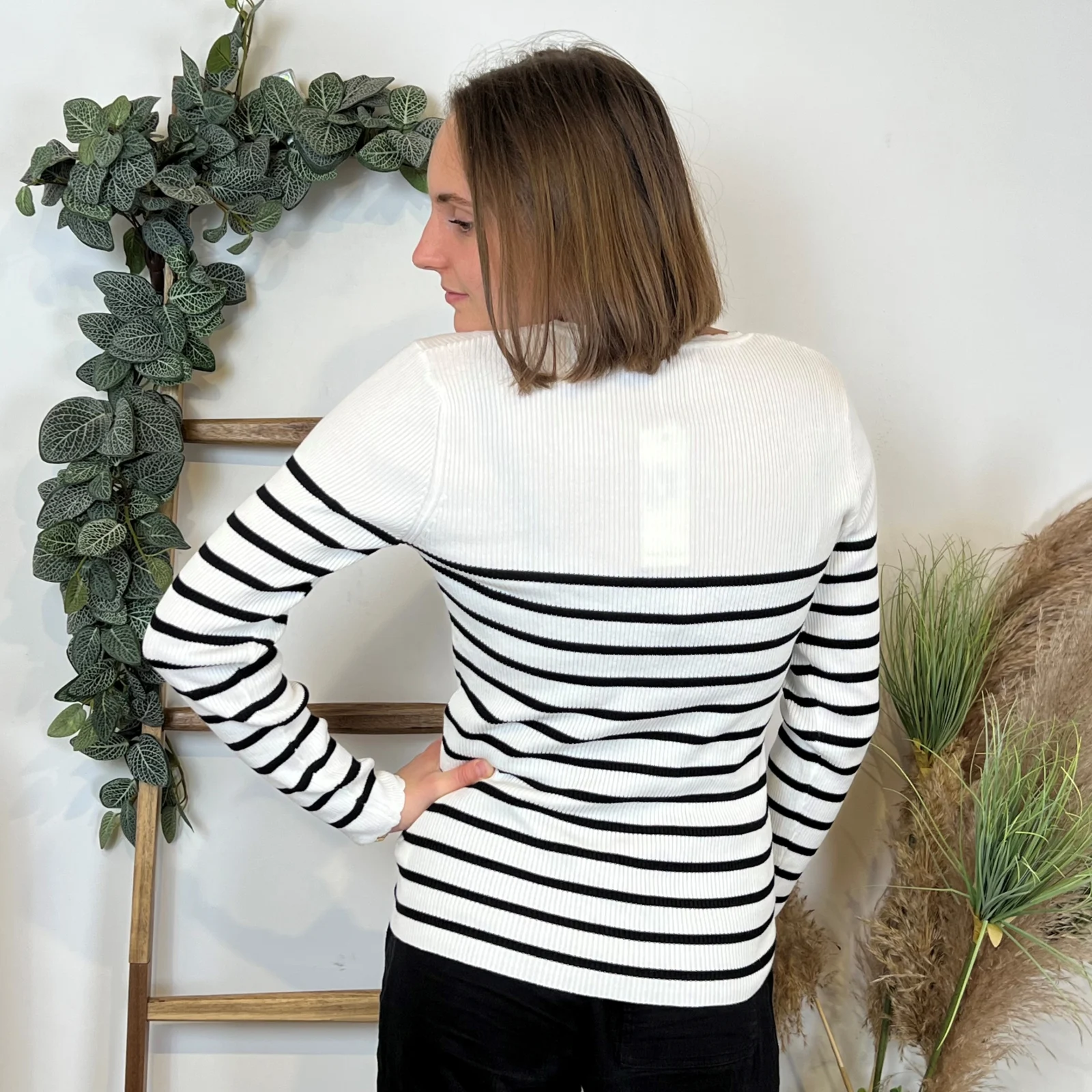 I880- Pull marinière cotelé fantaisie (Tu) - ecru - taille-unique