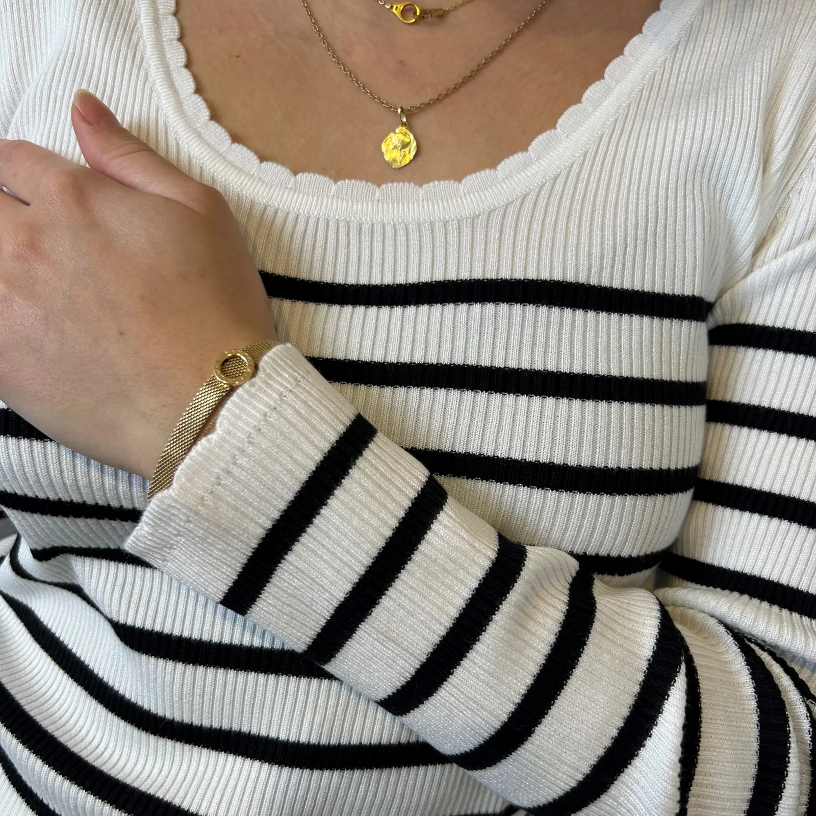 I880- Pull marinière cotelé fantaisie (Tu) - ecru - taille-unique