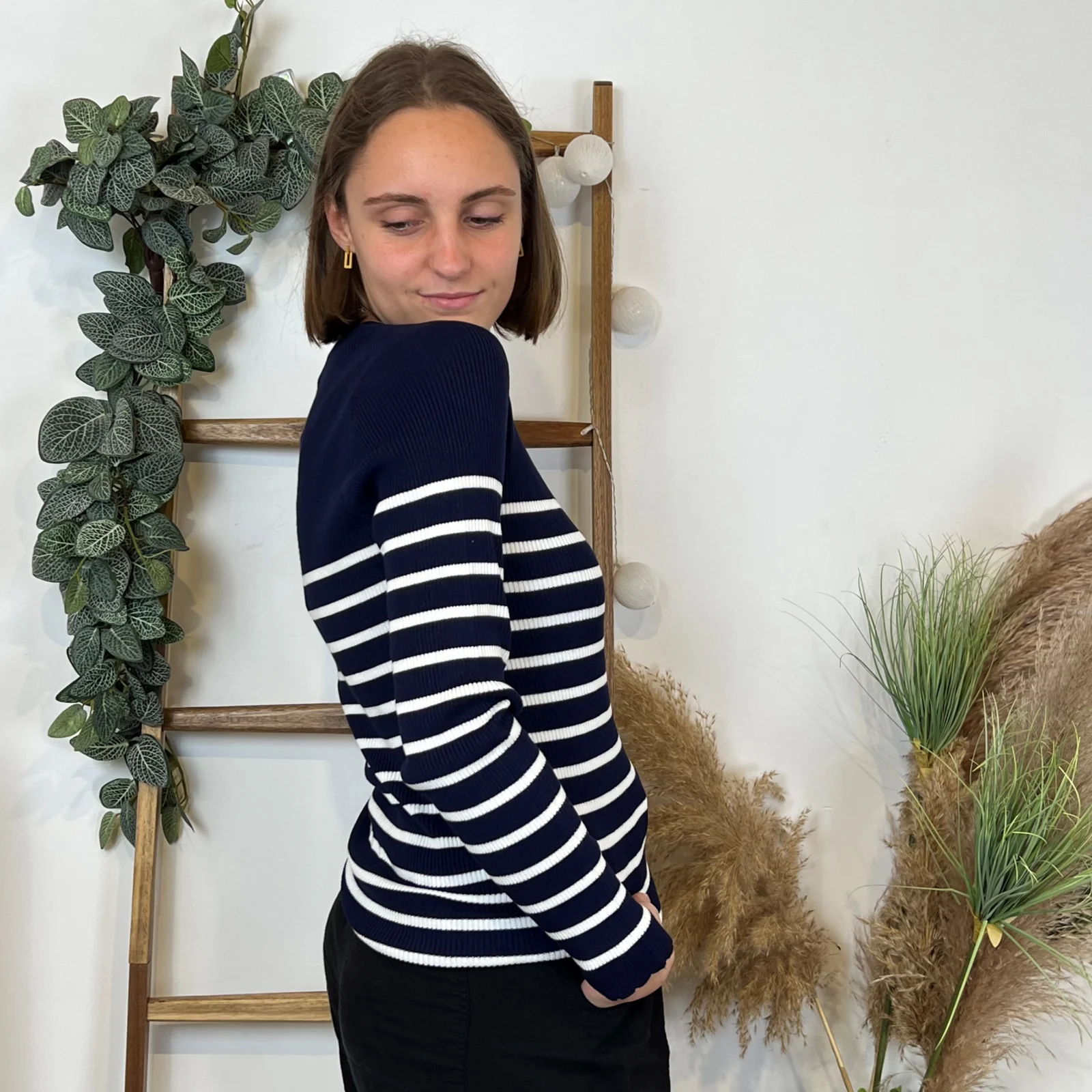 I880- Pull marinière cotelé fantaisie (Tu) - marine - taille-unique