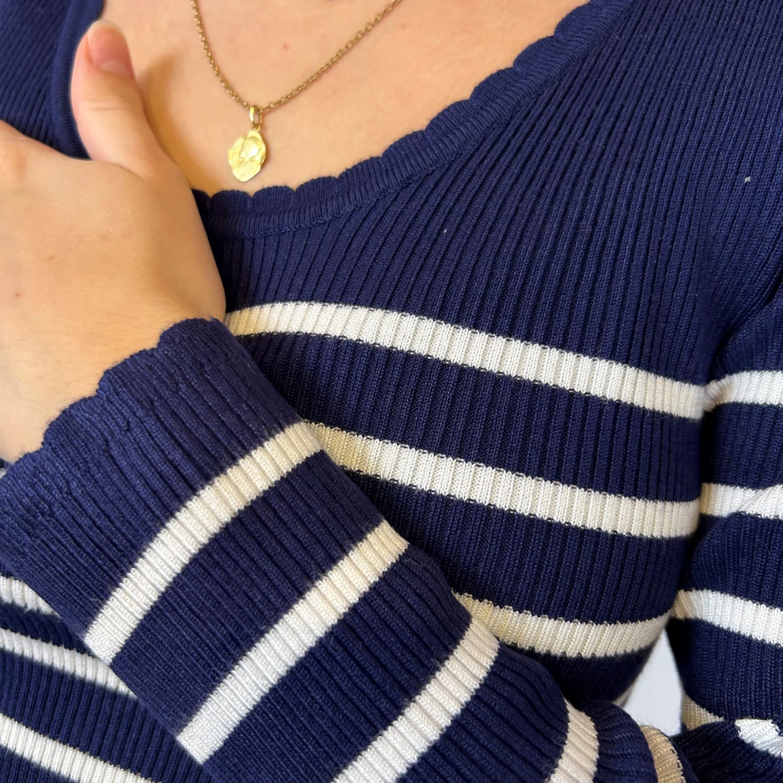 I880- Pull marinière cotelé fantaisie (Tu) - marine - taille-unique