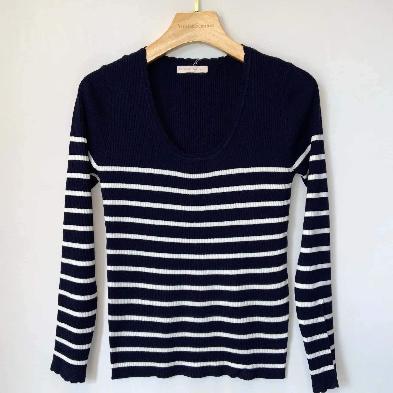 I880- Pull marinière cotelé fantaisie (Tu) - marine - taille-unique