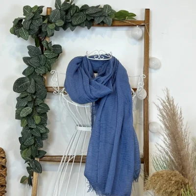 Y510– Foulard uni froissé - bleu-jeans - sans-taille
