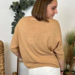 Pull femme maille fine col V « Tendance » - camel - taille-unique