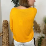 Pull femme maille fine col V « Tendance » - moutarde - taille-unique