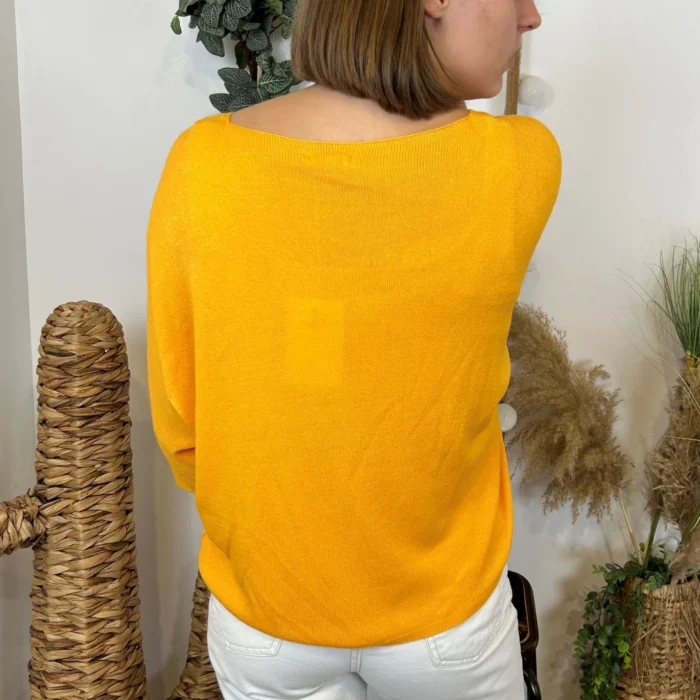 Pull femme maille fine col V « Tendance » - moutarde - taille-unique